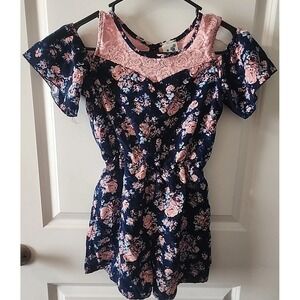 Lily Bleu Girls Romper Shorts  Size 12 Flower Pattern Blue Pink